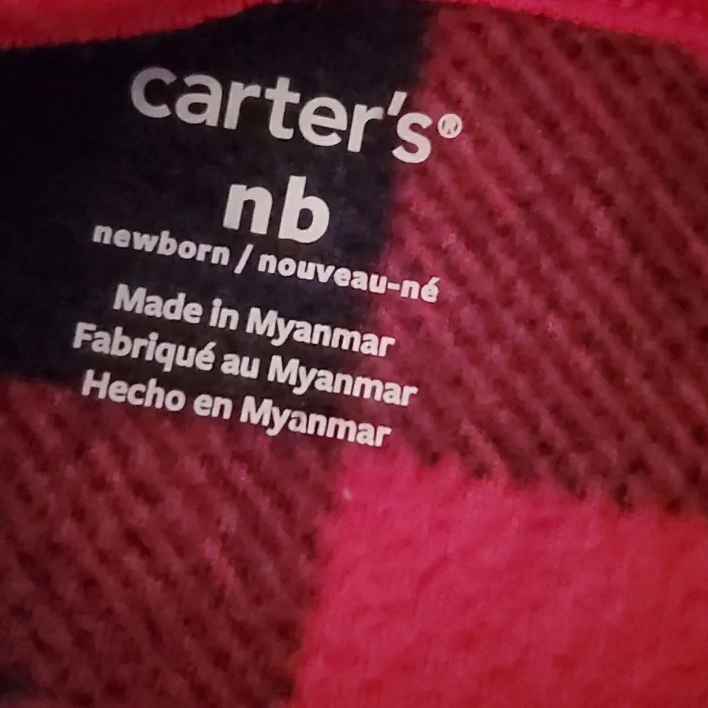 Carter's One Piece Red Black Plaid Heart Fleece Size Newborn